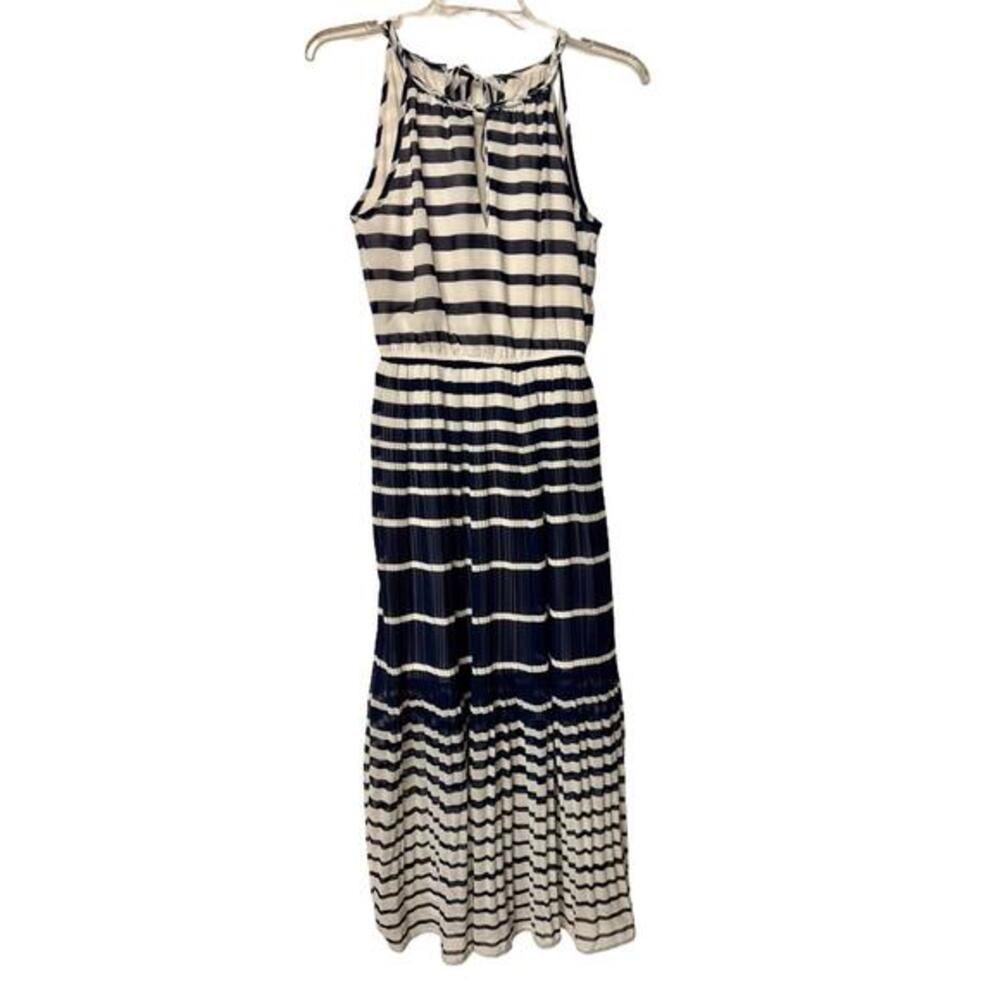 Maison Jules Maxi Dress, Size Small White & Navy Blue Striped NWOT - Picture 1 of 3